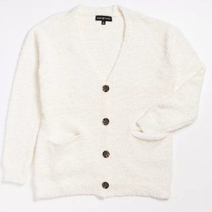 Teddy Button Front White Cardigan